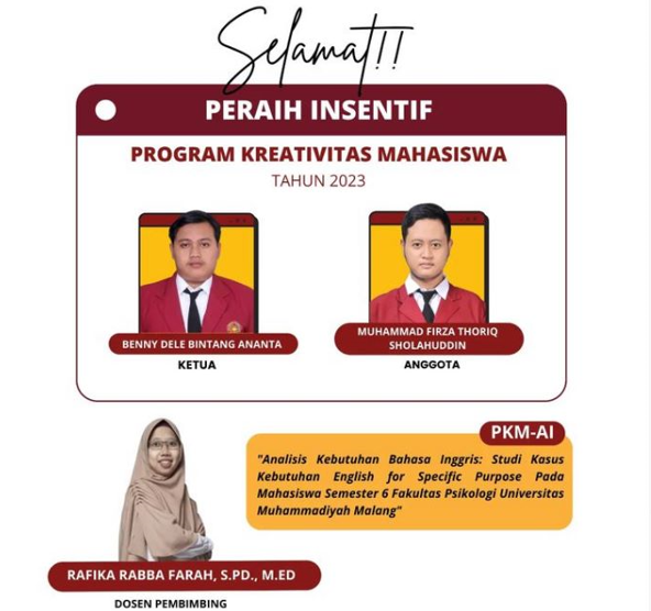 Kaji Kebutuhan ESP di Perguruan Tinggi, Tim PKM-AI FKIP UMM Lolos Pendanaan